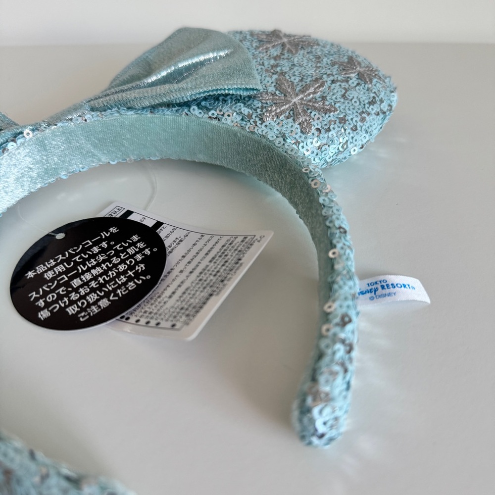 Disney Mickey Mouse Ears Headband Frozen Snowflakes Winter Blue Silver Sequins - Picture 2 of 4